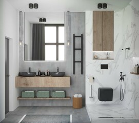 3d rendering of marble bathroom
