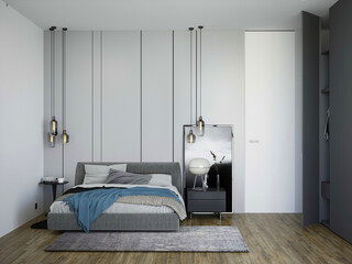 3d rendering of modern luxury bedroom in grey colors