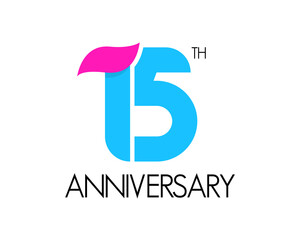 15 year simple anniversary logo design with ribbon icon