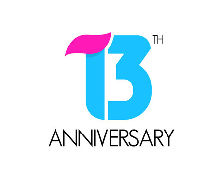 13 year simple anniversary logo design with ribbon icon