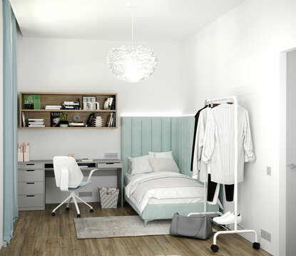 3d rendering of new modern style teenage bedroom