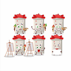 Artistic Artist of white long gift box cartoon character painting with a brush