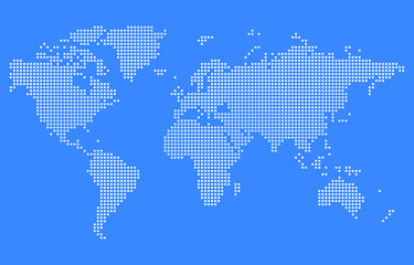 World map by dots or pixels. Flat mapping illustration by geometrical shapes.    