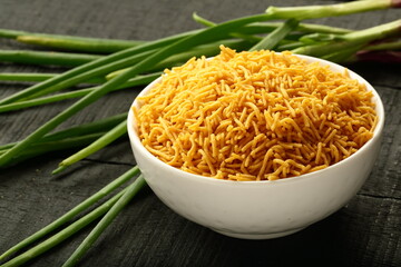 Bowl of Indian savory snack mankeen, mixture, 