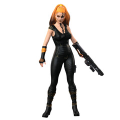 Cyberpunk woman on isolated white background, 3D Illustration, 3D rendering © Seeker Stock Art