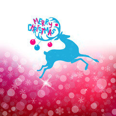 Running deer on a red background. Merry Christmas. Vector illustration