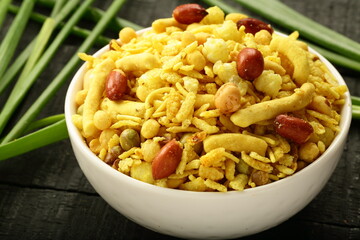 Bowl  Indian savory snack food, namkeen, mixture, 