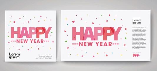 Happy New Year concept, Templates with pink typography logo for celebration and for branding, banner, cover, card, social media design, Vector EPS. 10