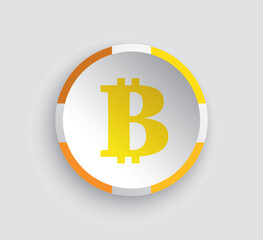 bitcoin crypto currency icon on round button with shadow eps10