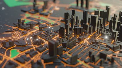 Abstract neon glowing Smart city with buildings and streets © cherezoff
