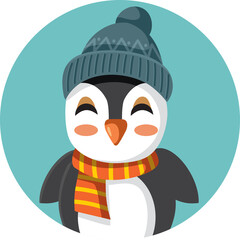 Cute Penguin Christmas Character Wearing a Scarf Vector Cartoon