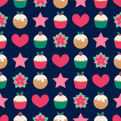 Cute christmas elements seamless pattern background.