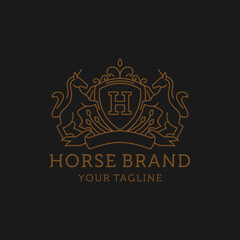 Heraldry Horse Crest Shield Line Art Logo Design