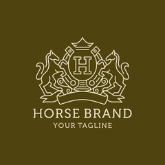 Heraldry Horse Crest Shield Line Art Logo Design