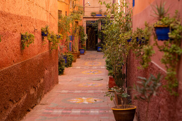 Fototapeta na wymiar Traditional colored small street in Morocco, Africa