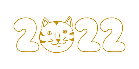 Decorative symbol of this year 2022. The tiger's head is drawn instead of zero. Perfect for Christmas cards, invitations, calendars or decorations.