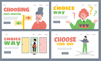 Web banners with people trying to make right choice, flat vector illustration.