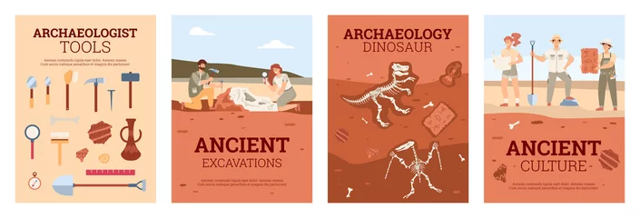 Foto op Aluminium Set of vector posters on theme archeology and archaeological excavations. © Kudryavtsev