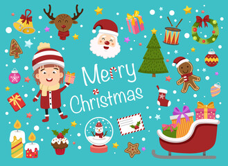 illustration isolated of christmas set vector