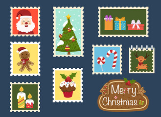 Fototapeta premium Merry Christmas holiday card collection illustration vector