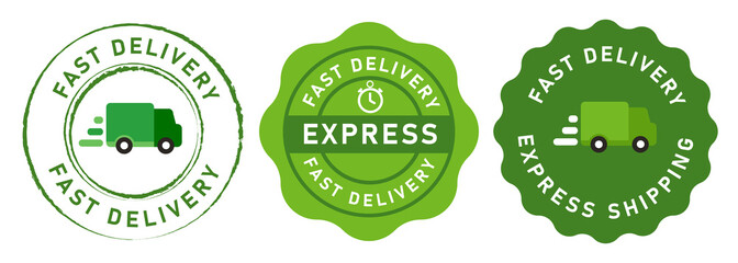 Fototapeta fast delivery express icon van truck emblem stamp badges sticker in green obraz