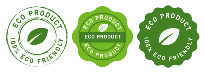 eco product environment friendly green leaf symbol emblem product stamp in circle flat seal plant tag
