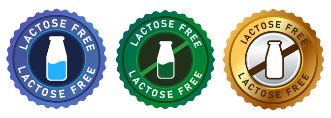 lactose free no milk label sign stamp sticker in blue green and gold