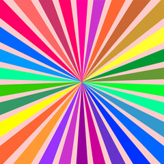 Multicolored rainbow rays starburst holiday background texture vector design template.