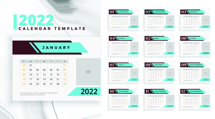 2022 calendar planner set for template corporate design week start on Sunday