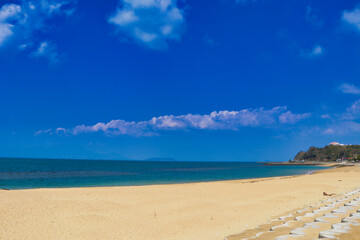 Fototapeta na wymiar Shiroigahama Coast Sandy Beach and Transparent Sea Ripple Land Mobout Kyushu Kumamoto