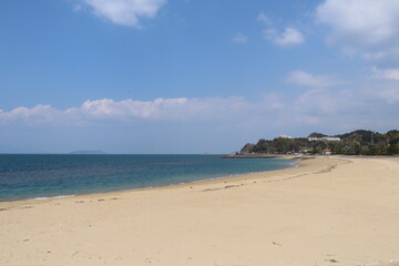 Fototapeta na wymiar Shiroigahama Coast Sandy Beach and Transparent Sea Ripple Land Mobout Kyushu Kumamoto