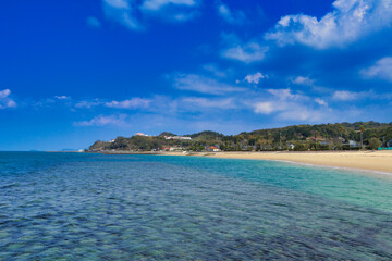 Shiroigahama Coast Sandy Beach and Transparent Sea Ripple Land Mobout Kyushu Kumamoto