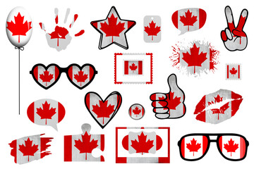 All world countries A-Z. Full scrapbook kit in colors of national flag. Elements on white background. Canada