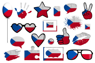 All world countries A-Z. Full scrapbook kit in colors of national flag. Elements on white background. Czech Republic