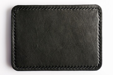 Black leather label tag with stitches