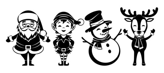 Set with characters for celebrating Christmas and new year on white background.