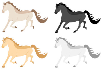Vector horse icon set with different colors. This cute animals set can use for race, wildlife, nature themes and cartoons and fairytale concepts.	