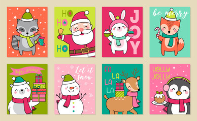 Set of cute cartoon illustration for christmas and new year card design.