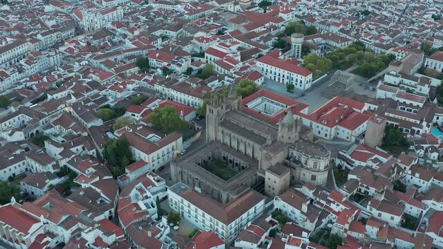 Air view of Evora Cathedral monastery church in Portugal, Europe