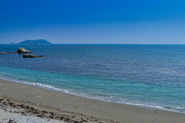 Blue sky and sea and sandy beach