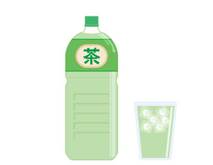 緑茶のペットボトル　ベクターイラスト