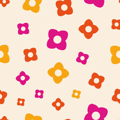 RETRO trendy seamless pattern with fuchsia orange and offwhite repeat pattern print background