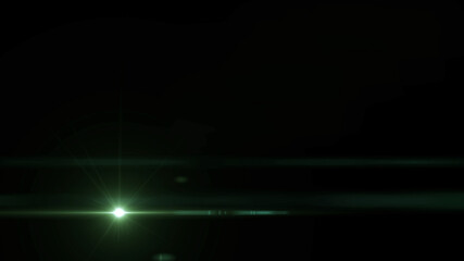 Green light beam on a black background. Minimalistic space scene. Star flare