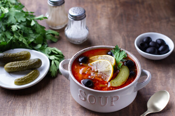 Mixed hodgepodge soup in a cup