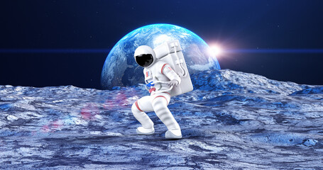 Obraz premium Hero Astronaut Making Martial Art Moves On Planet Surface. Space And Technology Related 3D Illustration Render.