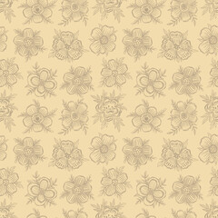 Seamless pattern neutral floral outline hand draw.Botanical plant flower design.