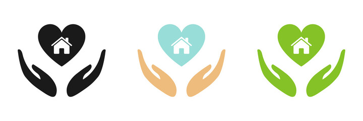 Collection of logos houses with hearts. Love concept.