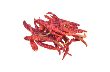 Dried red peppers isolated on a white background.