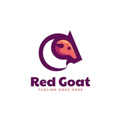 Vector Logo Illustration Red Goat Simple Mascot Style.