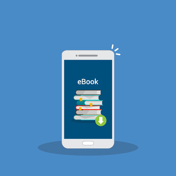 Download book. E-book marketing, content marketing, e-book download on smart phone . Vector illustration.	